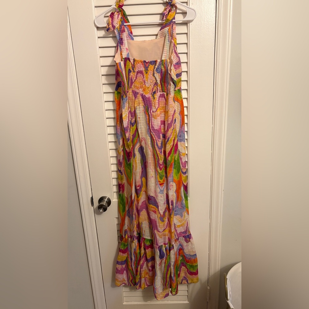 Marie Oliver Multicolor Pink Green Orange Wave-Print Maxi Dress - Picture 5 of 5
